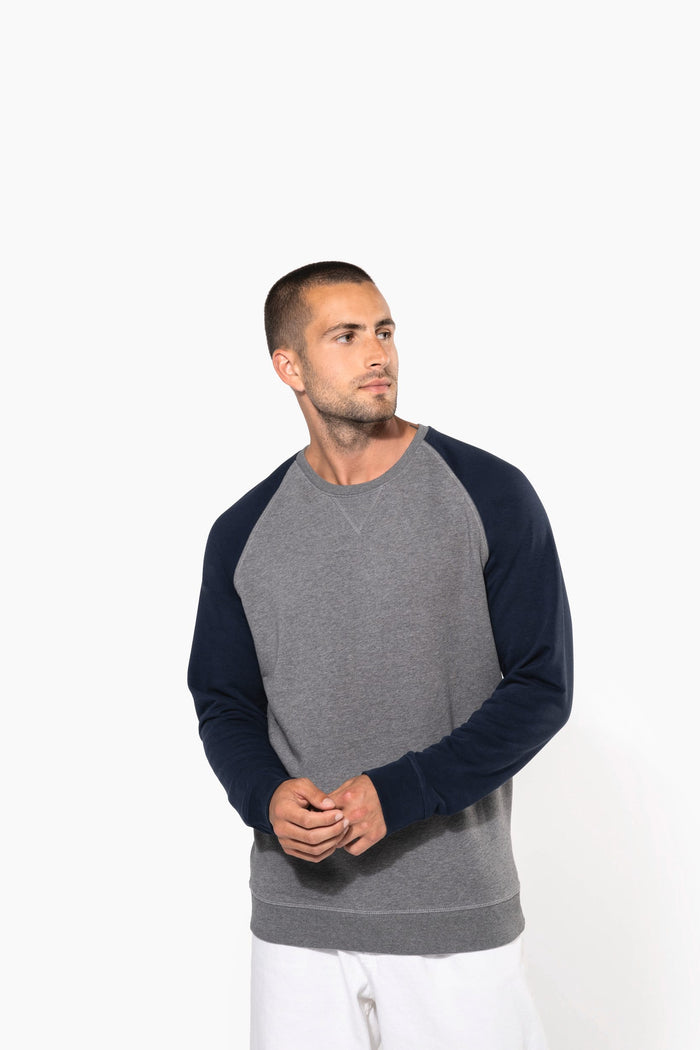 Sudadera bicolor algodón orgánico French Terry cuello redondo mangas raglan hombre