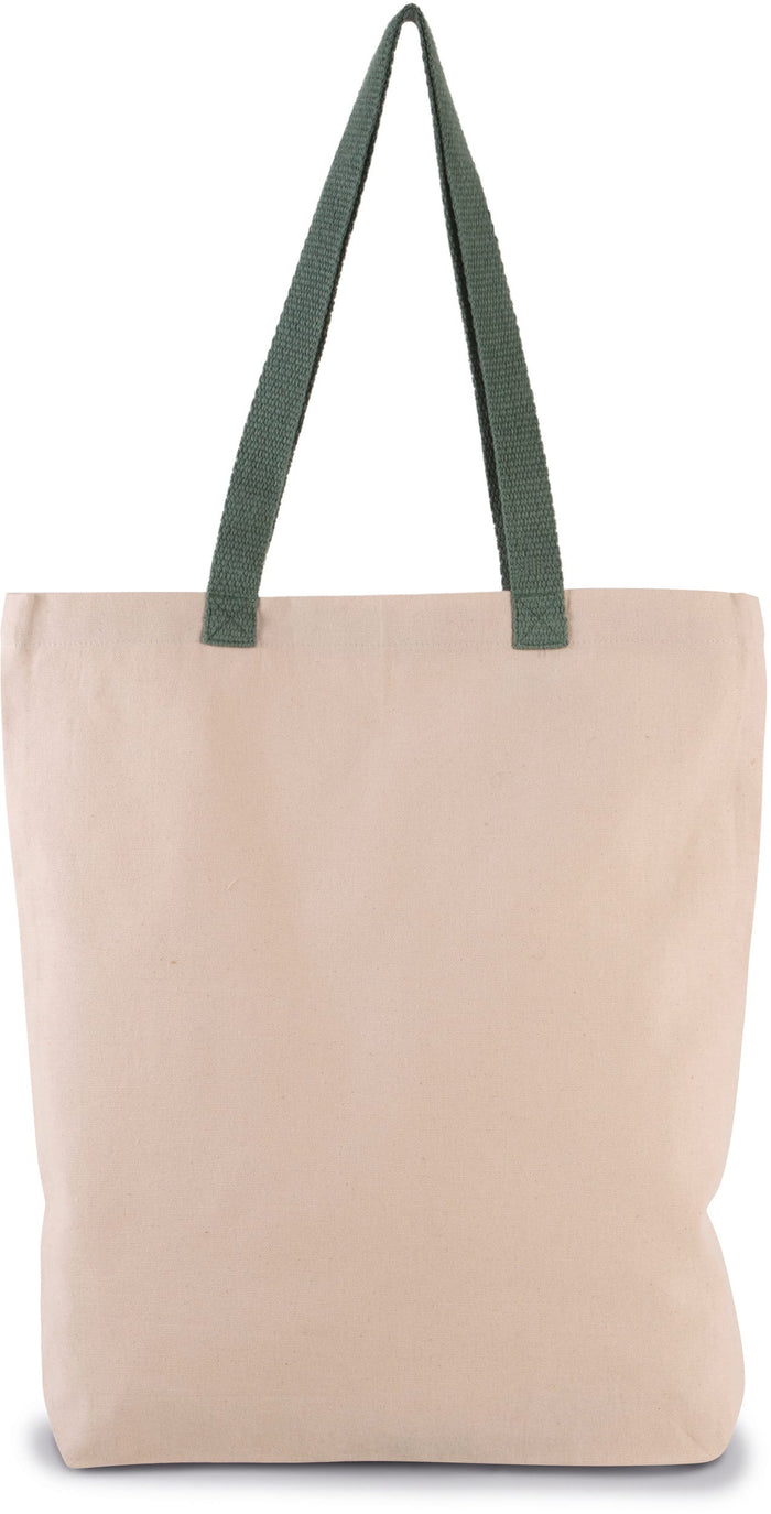 Bolsa shopper tejido canvas con fuelle y asas contrastadas