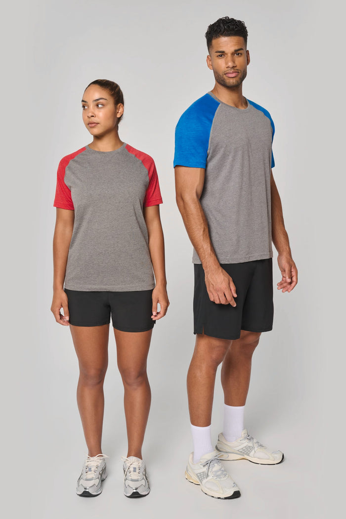 Camiseta bicolor triblend de deporte manga corta adulto